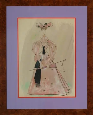 The Second Mrs Tanqueray Act III 1950 Haymarket Theatre Costume Watercolour Painting by Cecil Beaton, Framed