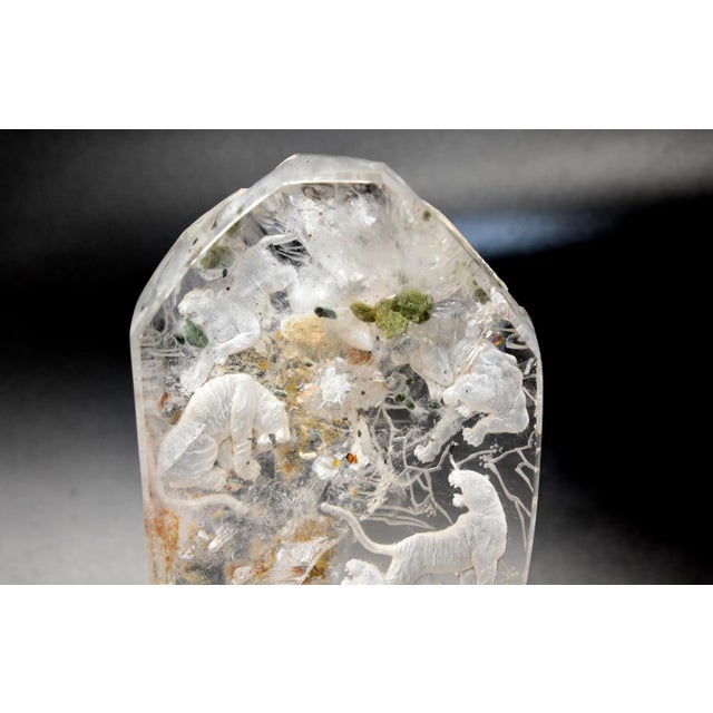 Rock Crystal Tiger Kingdom Sculpture Hand Carved For Sale In Los Angeles - Image 6 of 13