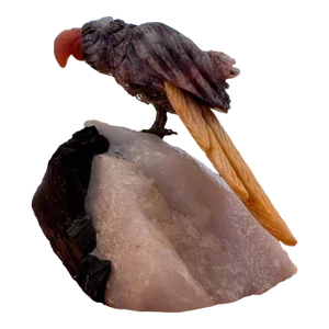 1980s Rock Art Bird Sculpture Colored Quartz Stone
