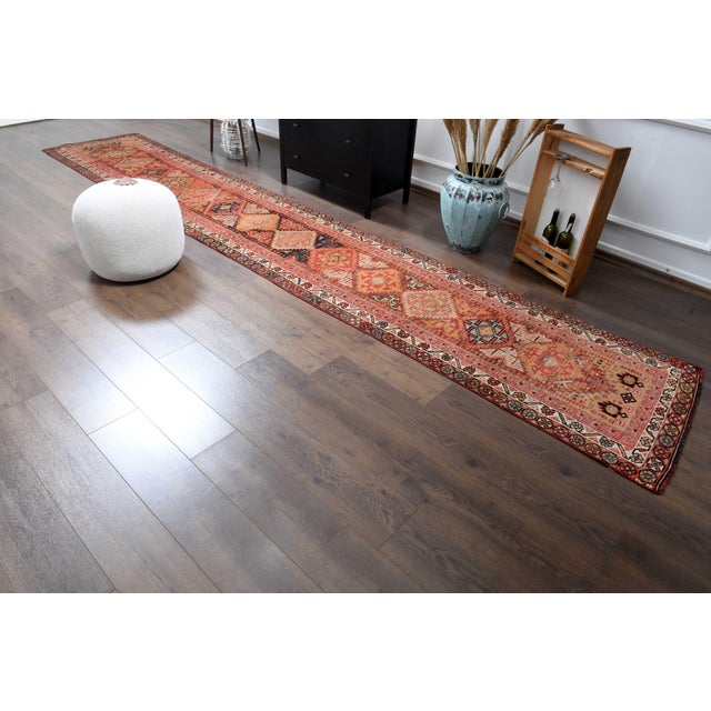 1970s Vintage Handmade Wool Cotton Orange Runner Rug For Sale In San Francisco - Image 6 of 11