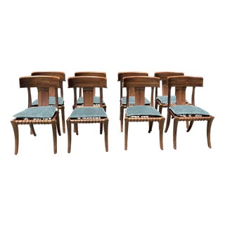 1980s Vintage Klismos Style Solid Walnut Dining Chairs - Set of 8 For Sale