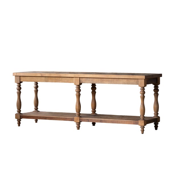 Farmhouse Matthew Izzo Home Bezier Long Recycled Pine Console Table With Hexagonal Designed Top For Sale - Image 3 of 6