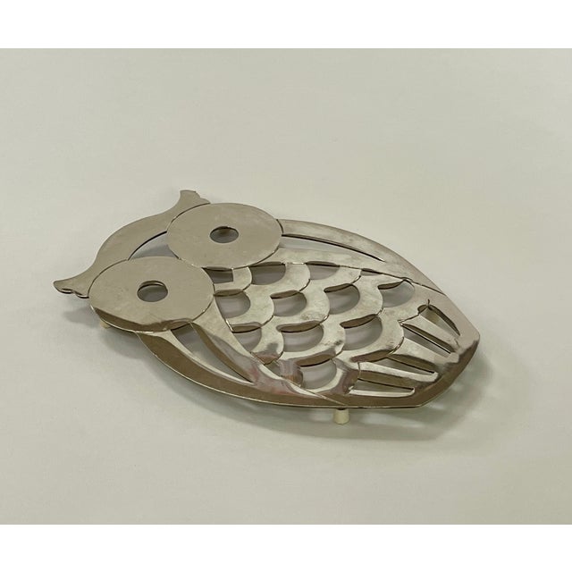 Adorable owl trivet. Silver plated made in Italy.