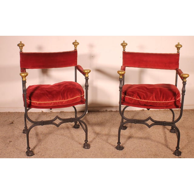 Set of Curule Armchairs in Wrought Iron and Bronze For Sale - Image 15 of 15