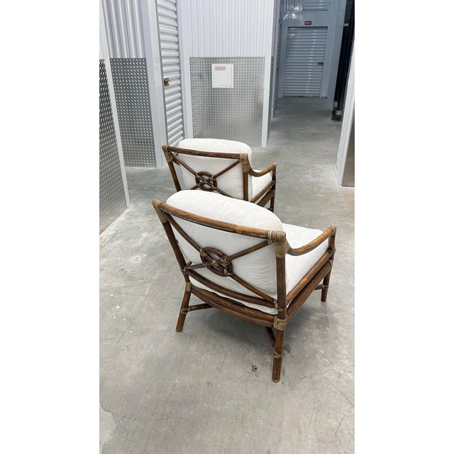 Contemporary Mid 20th Century McGuire Organic Modern Rattan Lounge Chairs (Pair) With Ottoman For Sale - Image 3 of 12