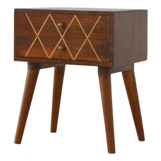 Geo Brass Inlay Chestnut Nightstand For Sale
