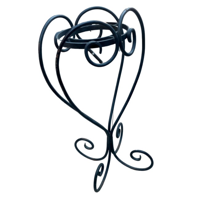 1980s Heavy Scrolling 1/4" Wrought Iron Art Nouveau Single Potted Plant Stand For Sale - Image 4 of 6