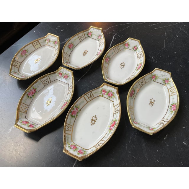 Charming set of six antique Japanese Nippon porcelain salt cellars. Crafted in the late 19th to early 20th century, each...