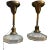 Industrial Etched Octagonal Glass Pendant Lights on Brass Poles - a Pair For Sale