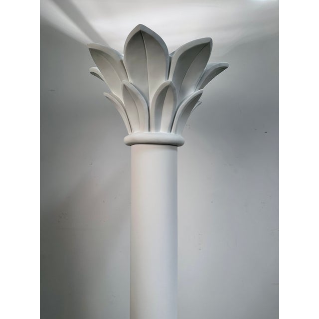 1980s Column-Form Torchiere Floor Lamp W/ Palm Cornice, Usa C 1980s For Sale - Image 5 of 9