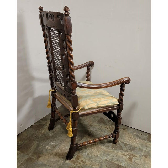Antique Italian Renaissance Revival Carved Walnut Throne Hall Chair With Putti, Cane Back & Barley Twist Arms For Sale - Image 10 of 15