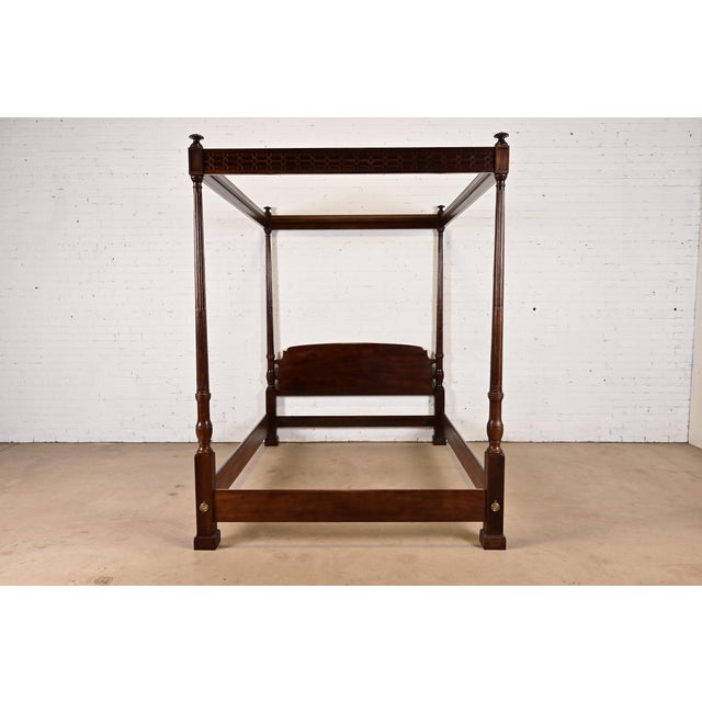 Henredon Georgian Carved Mahogany Four-Poster Queen Size Canopy Bed For Sale - Image 9 of 9