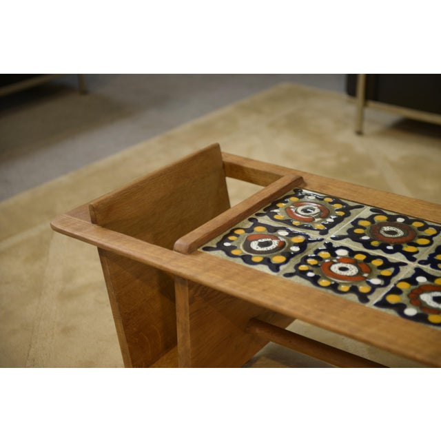 Coffee Table with Magazine Rack in Oak and Ceramic by Guillerme et Chambron for Votre Maison, 1950s For Sale - Image 11 of 12