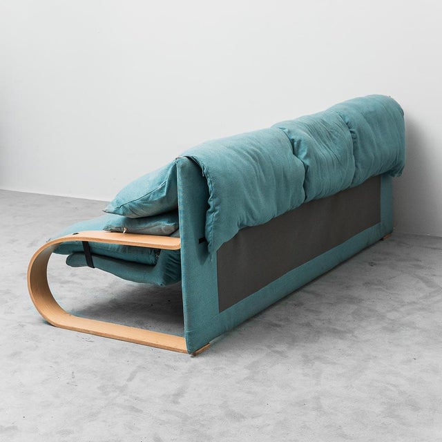 3-Seater Sofa in Blue Fabric and Wood in the style of Alvar Aalto, 1970s For Sale - Image 3 of 10