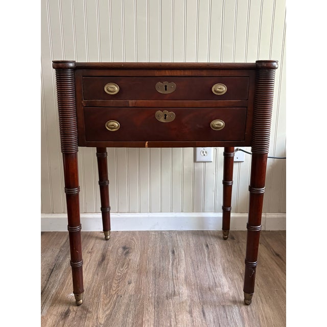 Antique Federal American Walnut & Mahogany Sheraton Style Side Table -original brass ball feet -dovetail construction...