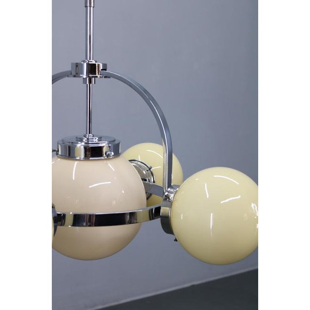 Vintage Art Deco Chrome Pendant Light with Champagne Opaline Glass Shades, 1930s For Sale - Image 6 of 16
