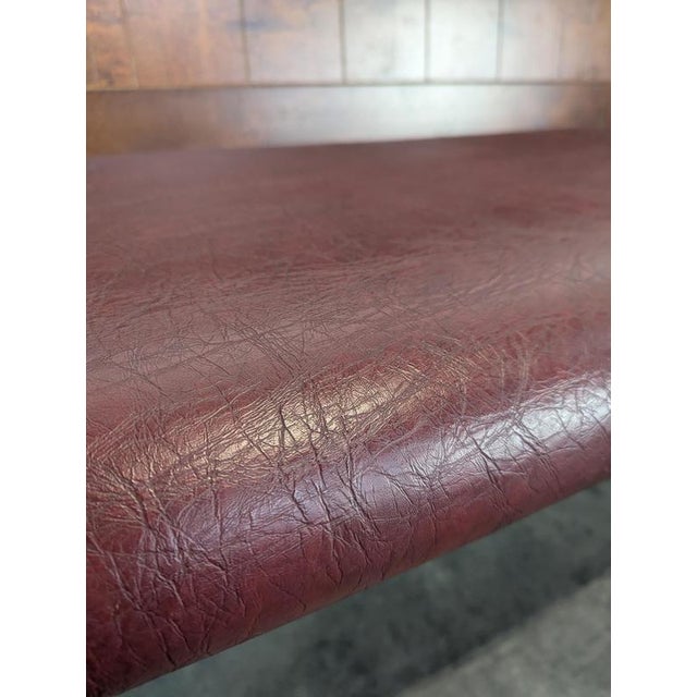 Art Deco Brasserie Bench in Oak and Burl Wood with Burgundy Imitation Leather Seat, 1930s For Sale - Image 3 of 13