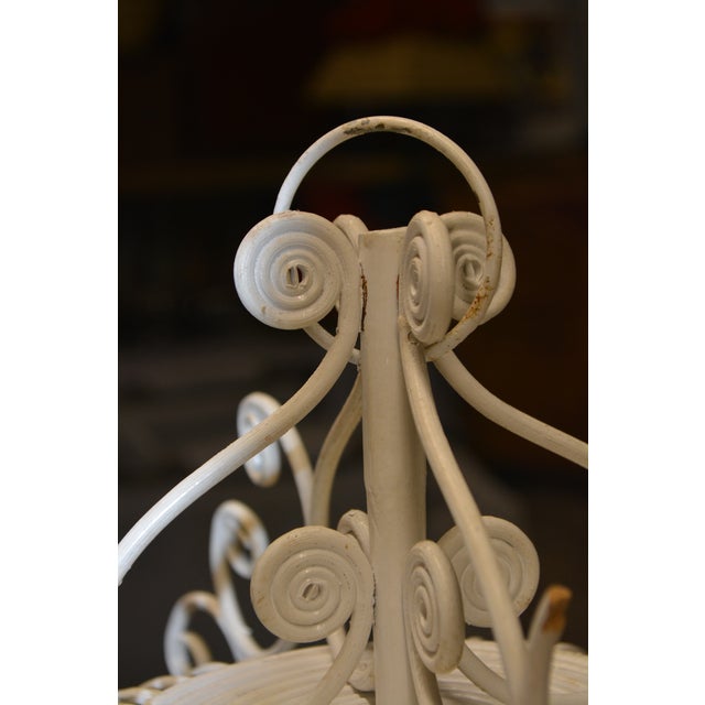 Vintage Tall White Fern Head Round Wicker Hanging Bird Cage W/ Single Door For Sale - Image 6 of 17