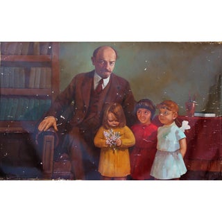 Lenin Portrait Painting: Antique Soviet Art, Ukrainian Artist 125-200 For Sale