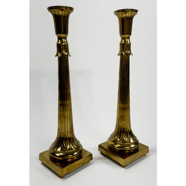 Vintage Grand Fluted Brass Candlesticks, a Pair For Sale - Image 4 of 8