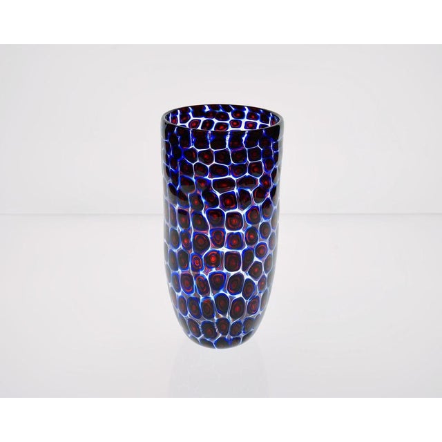 Murano Glass Vase with Floating Murrine Mosaic in Blue and Red, 1980s For Sale - Image 16 of 18