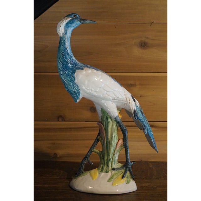 Blue 1960s Italian Ceramic Heron Statue For Sale - Image 8 of 9