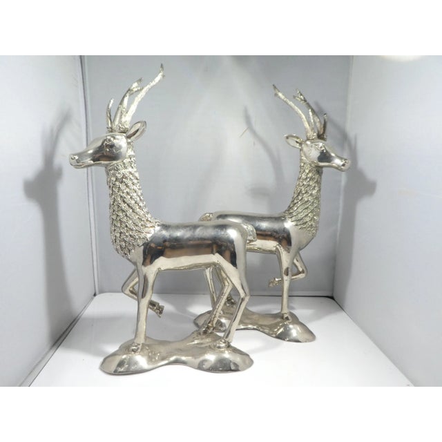 Miniature Silvered Brass Deer Figurines - a Pair For Sale - Image 11 of 12