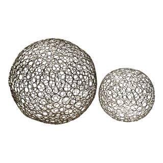 1960’s Vintage Artisan Created Wire Spheres - a Pair For Sale