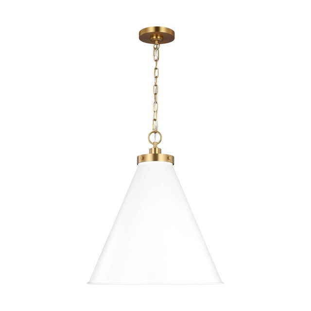 2020s Chapman & Myers by Visual Comfort Studio Wellfleet Large Cone Pendant, Matte White & Burnished Brass For Sale - Image 5 of 5