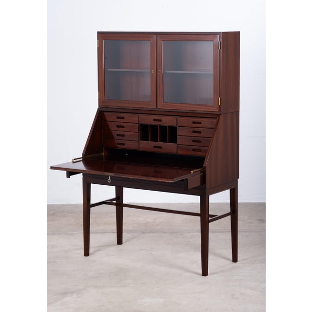 Vintage Mahogany Secretaire with Display Cabinet by Kai Winding for P. Jeppesen, 1950s For Sale - Image 4 of 15
