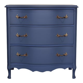 Vintage French Style Blue Nightstand of Three Drawers For Sale