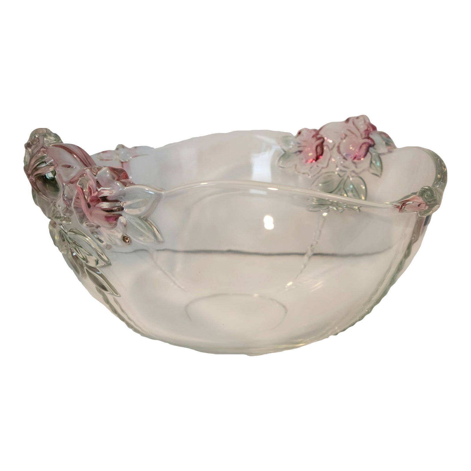 Rare Vintage Mikasa Crystal Serving Bowl With Dusty Rose Raised Glass