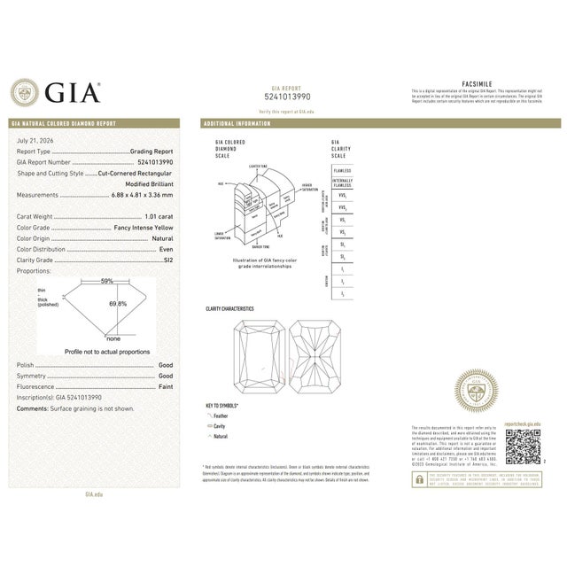 1990s Gia Cert. 1.01 Carat Fancy Intense Yellow Radiant Diamond Pave Set Split Ring, Size 6.25 For Sale - Image 12 of 12