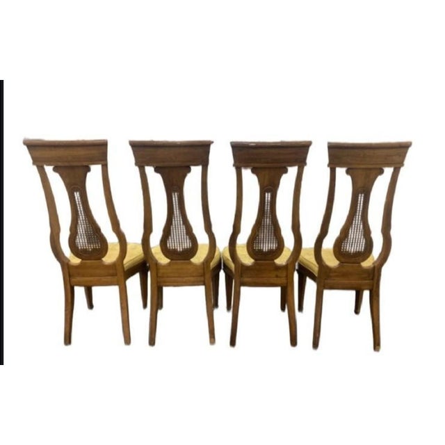 Set of 4 — Thomasville "Avenue" Collection Lyre-Back Cane Dining Chairs | c.1963 | Original Label For Sale - Image 10 of 11