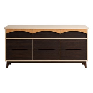 Refinished Mid-Century Modern 9-Drawer Dresser in Sculpted Clay & Espresso | Restored Vintage Statement Piece For Sale