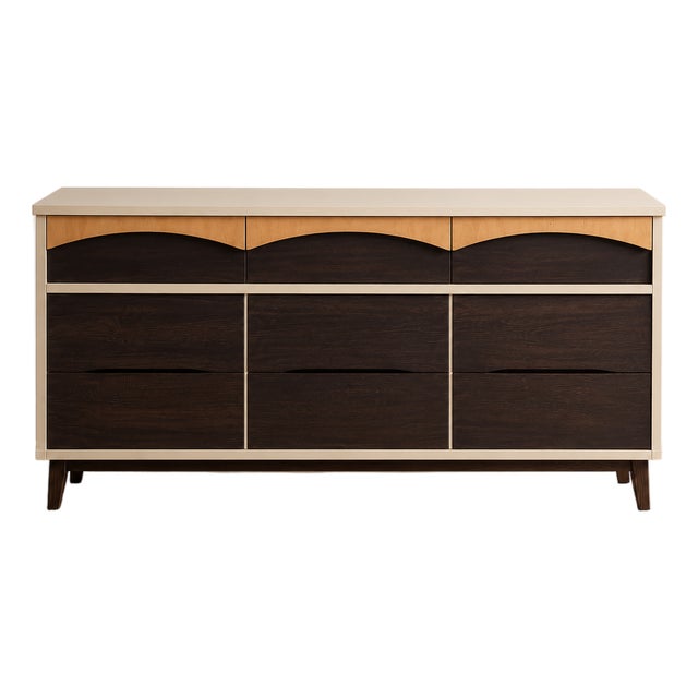 Refinished Mid-Century Modern 9-Drawer Dresser in Sculpted Clay & Espresso | Restored Vintage Statement Piece For Sale