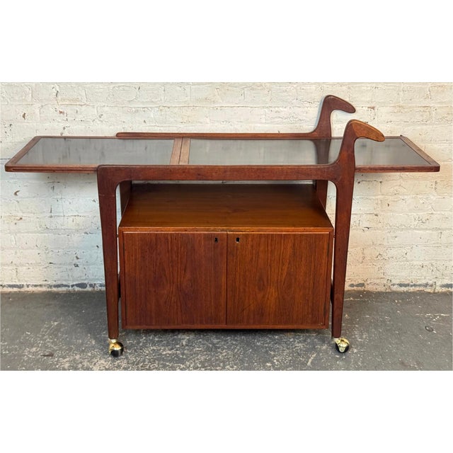 Mid-Century Modern Mid 20th Century Danish Modern Extendable Teak Bar Cart by Falster Møbelfabrik, Attributed For Sale - Image 3 of 14
