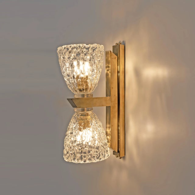 Metal Art Deco Style Murano Glass and Brass Sconces, 1990s, Set of 2 For Sale - Image 7 of 11