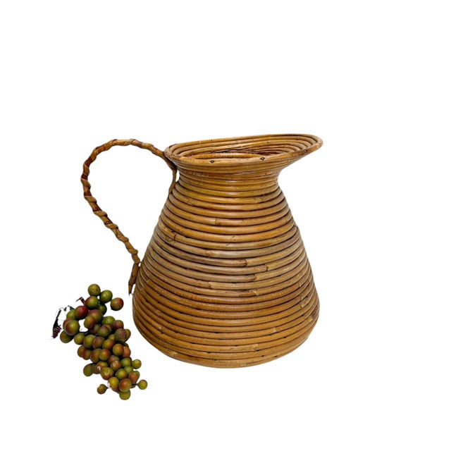 1940s French Pencil Reed Rattan Vase, 1950s For Sale - Image 5 of 18