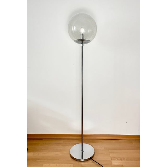 Vintage German Space Age Chrome Floor Lamp with Textured Glass Globe from Hustadt Leuchten, 1970s For Sale - Image 12 of 12