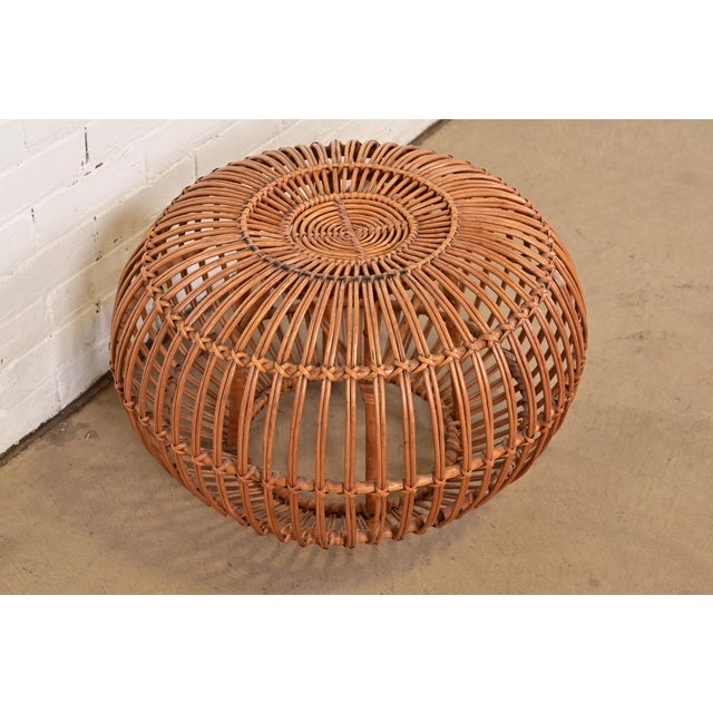 Mid-Century Modern Franco Albini Mid-Century Organic Modern Italian Rattan Pouf Ottoman, 1950s For Sale - Image 3 of 8