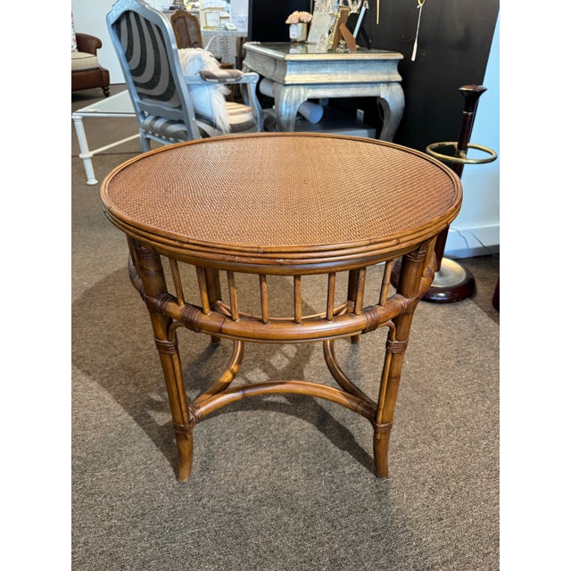 1990s 1990s Vintage Ethan Allen Round Rattan End Table For Sale - Image 5 of 9