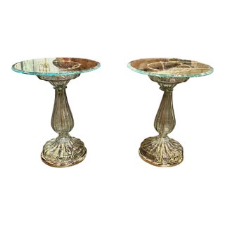 Pair of Murano Glass Fontana Green Side Tables For Sale
