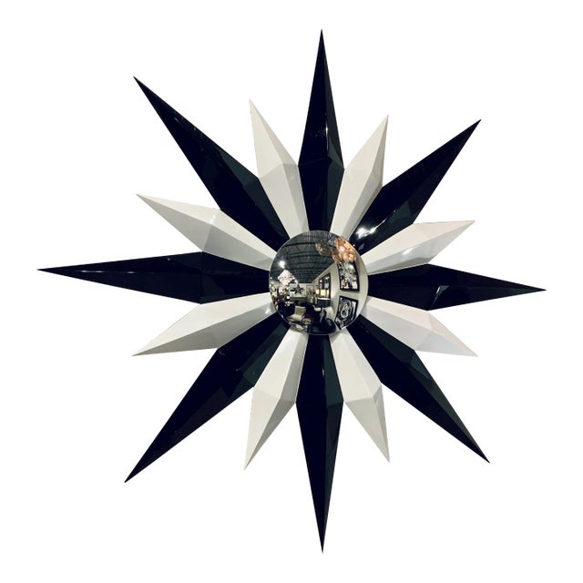 Christopher Guy Contemporary Large Black and White Lacquer Starburst Wall Mirror For Sale
