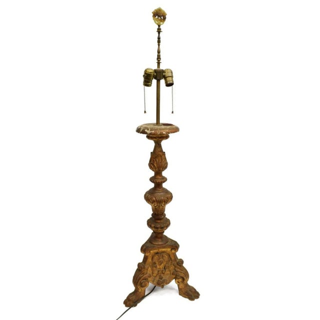 A stunning Continental Baroque well carved wooden altar candle holder pricket from the 19th century, now fashioned as a...