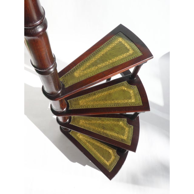 Victorian Wooden Library Stairs in Green Leather, 1940s For Sale - Image 6 of 11
