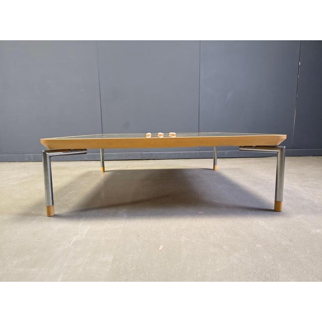 Wood Post Modern Coffee Table with Cork and Glass, 1980s For Sale - Image 7 of 11