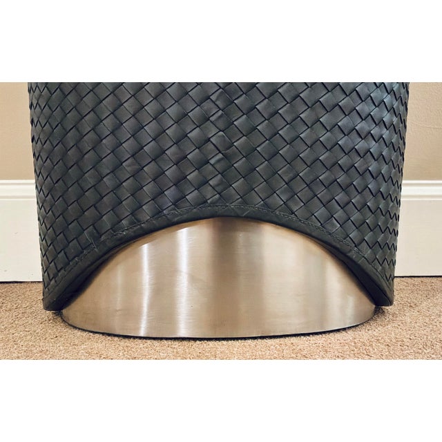 Studio A Home Studio a Home Modern Woven Gray Leather Oval Milan Pedestal For Sale - Image 4 of 4