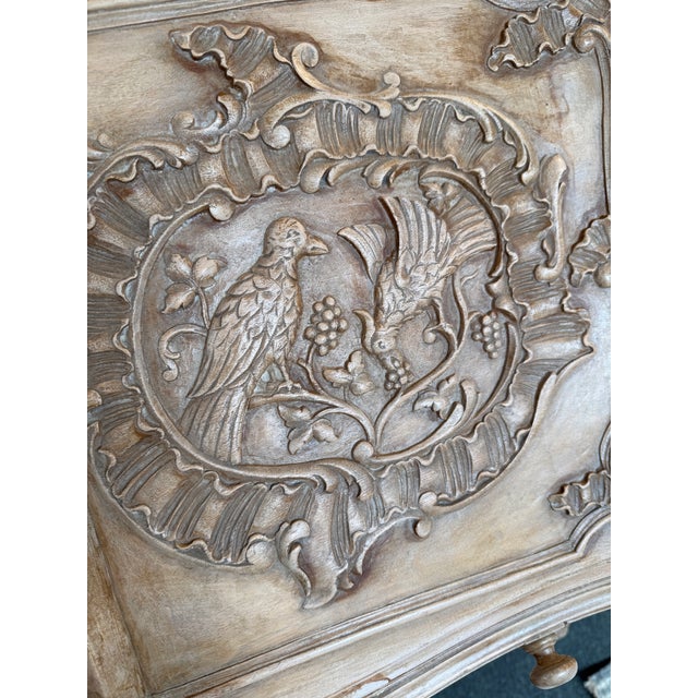 French Bleached + Carved Oak Wood Louis XV Secretary For Sale - Image 10 of 12