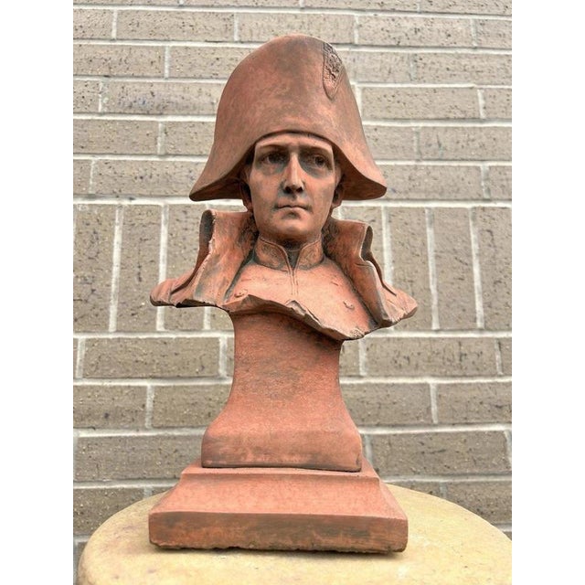 Napoleon Bonaparte Cast Stone Bust with Terracotta Finish Garden Ornament For Sale - Image 16 of 18